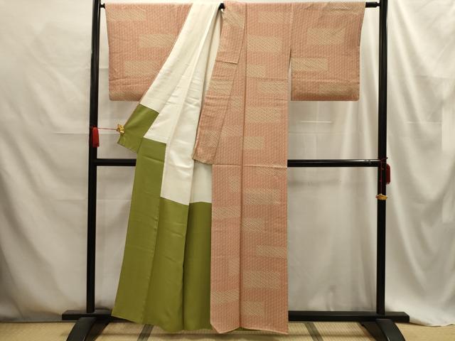平和屋着物■上質な小紋　麻の葉文様　正絹　逸品　AABE6025sx