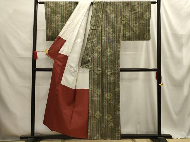 平和屋着物■上質な紬　花菱文　正絹　逸品　AABE6077sx