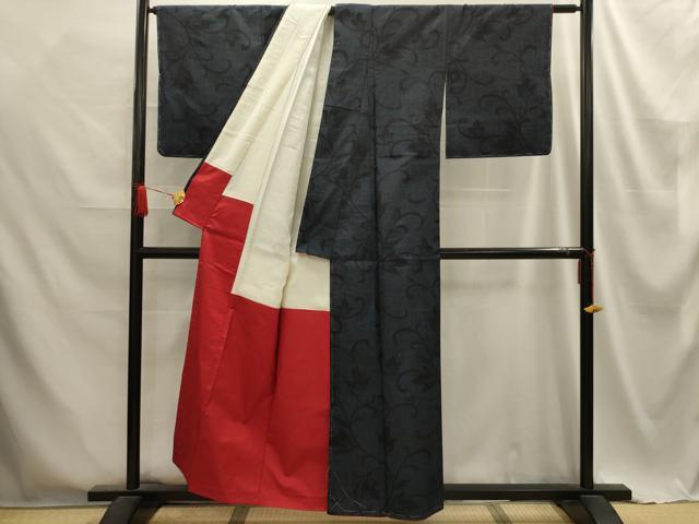 平和屋着物●本場結城紬　100亀甲　花唐草文　正絹　逸品　AABE6079sx