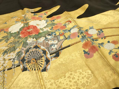 平和屋着物■豪華黒留袖　刺繍　花車文　金彩　正絹　逸品　AABE6100sx