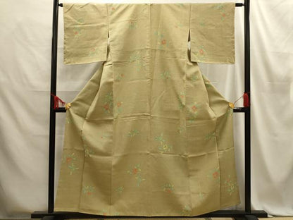 平和屋着物■上質な小紋 紬地 草花文 正絹 逸品 AABE6158sx