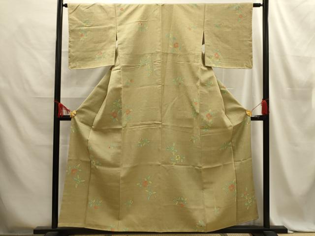 平和屋着物■上質な小紋 紬地 草花文 正絹 逸品 AABE6158sx