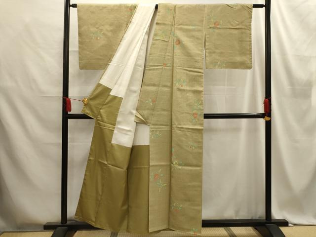 平和屋着物■上質な小紋 紬地 草花文 正絹 逸品 AABE6158sx