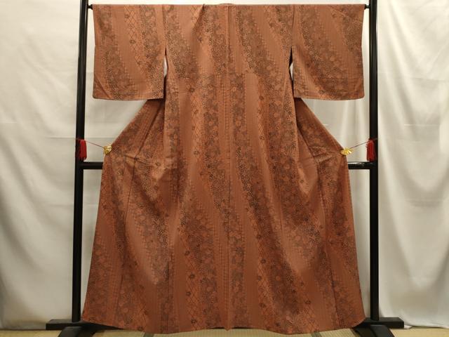 平和屋着物▽上質な小紋 単衣 流水花蝶文 正絹 逸品 AABE6191sx
