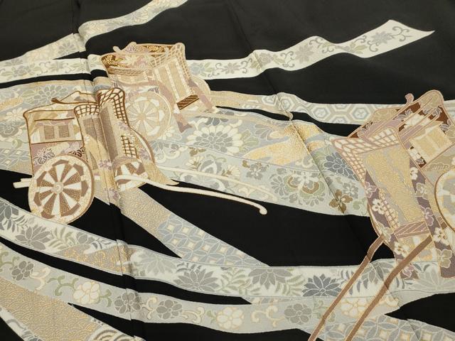 平和屋着物■豪華黒留袖 御所車吉祥花文 金彩 正絹 逸品 AABE6200sx