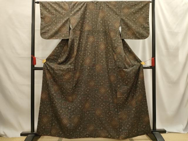 平和屋着物■上質な小紋　色紙花文　お召縮緬　正絹　逸品　AABE6234sx