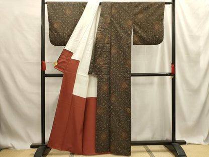 平和屋着物■上質な小紋　色紙花文　お召縮緬　正絹　逸品　AABE6234sx