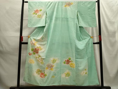 平和屋着物■訪問着　駒刺繍　流水花文　暈し染め　金彩　正絹　逸品　AABE6323sx