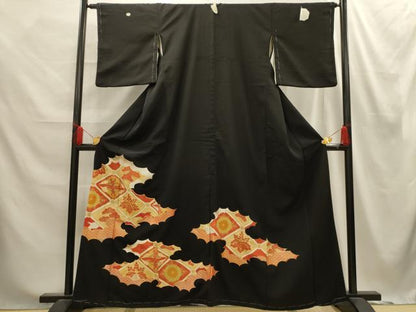 平和屋着物■豪華黒留袖　駒刺繍　雲取双鶴花菱文　正絹　逸品　AABE6380sx