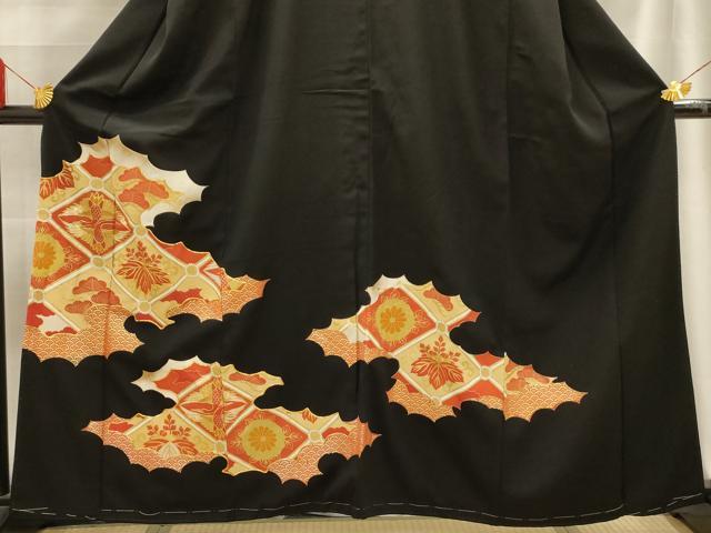 平和屋着物■豪華黒留袖　駒刺繍　雲取双鶴花菱文　正絹　逸品　AABE6380sx