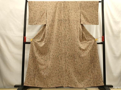 平和屋着物■上質な小紋　紬地　花鳥文　正絹　逸品　AABE6414sx