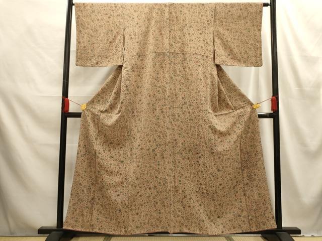 平和屋着物■上質な小紋　紬地　花鳥文　正絹　逸品　AABE6414sx