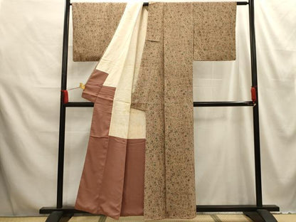 平和屋着物■上質な小紋　紬地　花鳥文　正絹　逸品　AABE6414sx