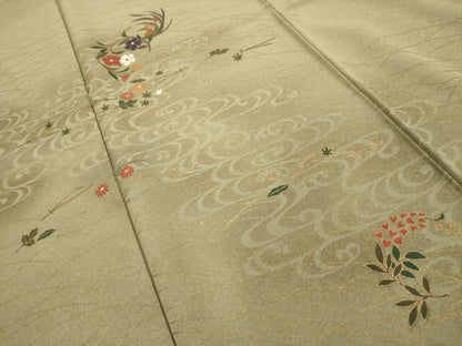 平和屋着物■訪問着 流水草花文 金彩 正絹 逸品 AABE6442sx