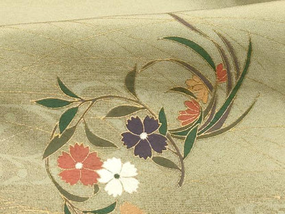 平和屋着物■訪問着 流水草花文 金彩 正絹 逸品 AABE6442sx