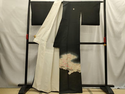 平和屋着物■豪華黒留袖　花鳥風景文　寿光織　暈し染め　正絹　逸品　AABE6447sx