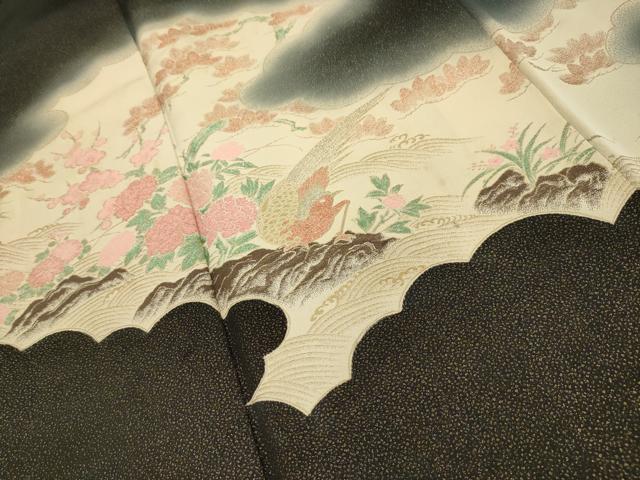 平和屋着物■豪華黒留袖　花鳥風景文　寿光織　暈し染め　正絹　逸品　AABE6447sx