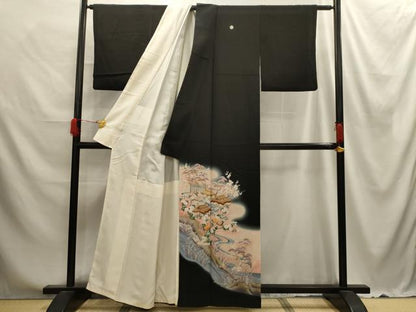平和屋着物■豪華黒留袖 駒刺繍 風景文 萬寿染 暈し染め 金彩 正絹 逸品 AABE6448sx