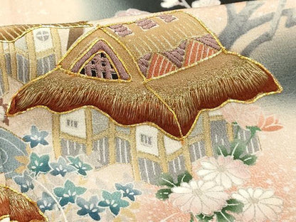 平和屋着物■豪華黒留袖 駒刺繍 風景文 萬寿染 暈し染め 金彩 正絹 逸品 AABE6448sx