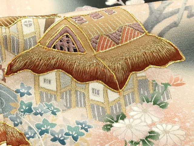 平和屋着物■豪華黒留袖 駒刺繍 風景文 萬寿染 暈し染め 金彩 正絹 逸品 AABE6448sx