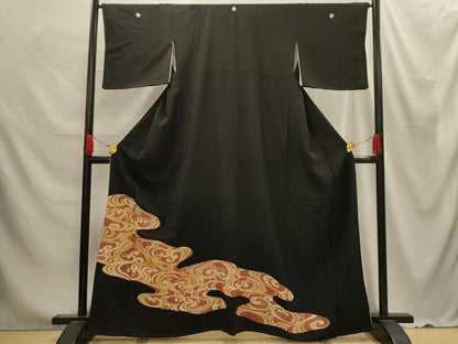 平和屋着物■豪華黒留袖　駒刺繍　光琳水　金彩　正絹　逸品　AABE6449sx