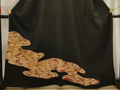 平和屋着物■豪華黒留袖　駒刺繍　光琳水　金彩　正絹　逸品　AABE6449sx