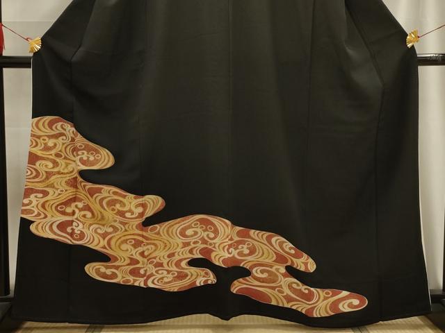 平和屋着物■豪華黒留袖　駒刺繍　光琳水　金彩　正絹　逸品　AABE6449sx