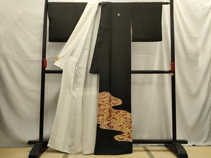 平和屋着物■豪華黒留袖　駒刺繍　光琳水　金彩　正絹　逸品　AABE6449sx