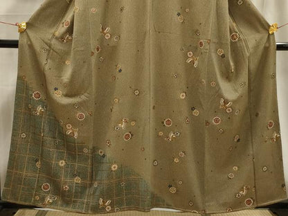 平和屋着物■訪問着 花蝶文 金彩 正絹 逸品 AABE6451sx
