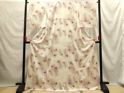 平和屋着物■上質な小紋 孔雀羽文 銀彩 正絹 逸品 AABE6453sx