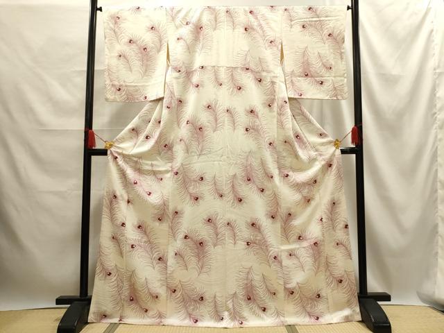 平和屋着物■上質な小紋 孔雀羽文 銀彩 正絹 逸品 AABE6453sx
