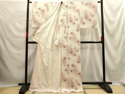 平和屋着物■上質な小紋 孔雀羽文 銀彩 正絹 逸品 AABE6453sx