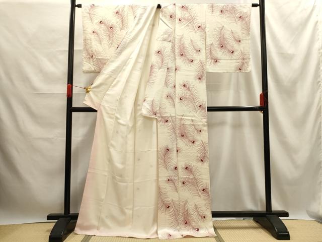 平和屋着物■上質な小紋 孔雀羽文 銀彩 正絹 逸品 AABE6453sx