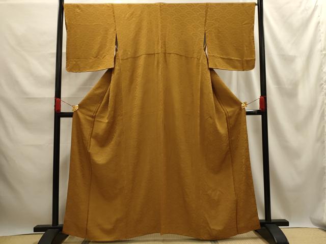 平和屋着物■上質な色無地 菊青海波地紋 桑茶色 正絹 逸品 AABE6474sx