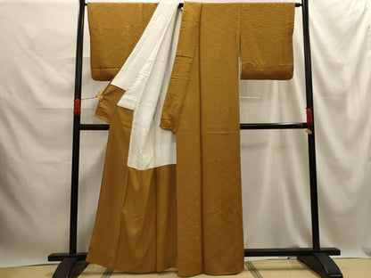 平和屋着物■上質な色無地 菊青海波地紋 桑茶色 正絹 逸品 AABE6474sx