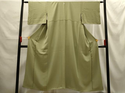 平和屋着物■上質な色無地 紋意匠 若葉色 正絹 逸品 AABE6484sx