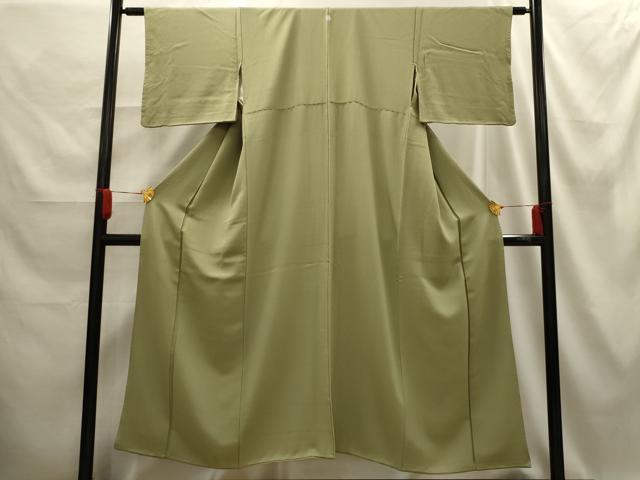 平和屋着物■上質な色無地 紋意匠 若葉色 正絹 逸品 AABE6484sx