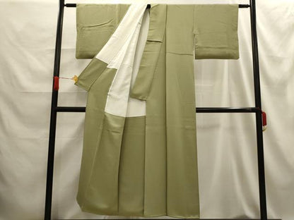 平和屋着物■上質な色無地 紋意匠 若葉色 正絹 逸品 AABE6484sx