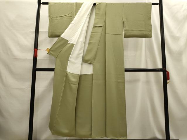 平和屋着物■上質な色無地 紋意匠 若葉色 正絹 逸品 AABE6484sx