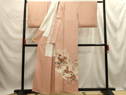 平和屋着物■色留訪問着　松竹梅流水鴛鴦花文　暈し染め　金彩　正絹　逸品　AABE6494sx