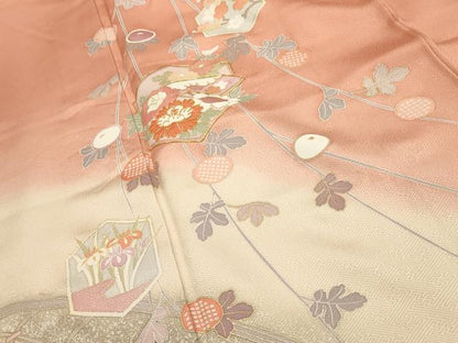 平和屋着物■訪問着 駒刺繍 亀甲花籬文 暈し染め 金彩 正絹 逸品 AABE6498sx