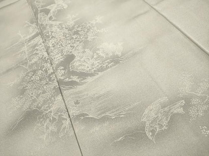 平和屋着物■訪問着 花鳥風景文 暈し染め 銀糸 正絹 逸品 AABE6533sx