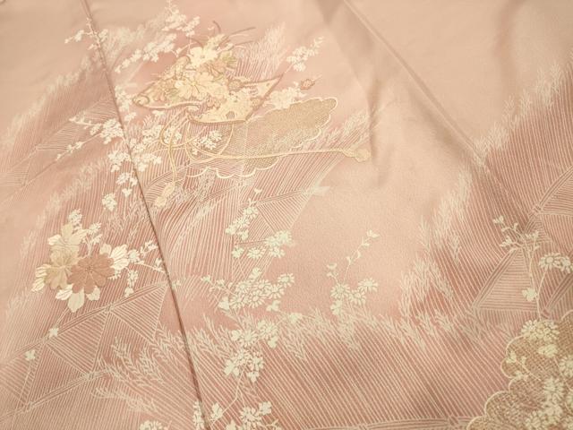 平和屋着物■訪問着 刺繍 花絵巻物文 金糸 正絹 逸品 AABE6556sx