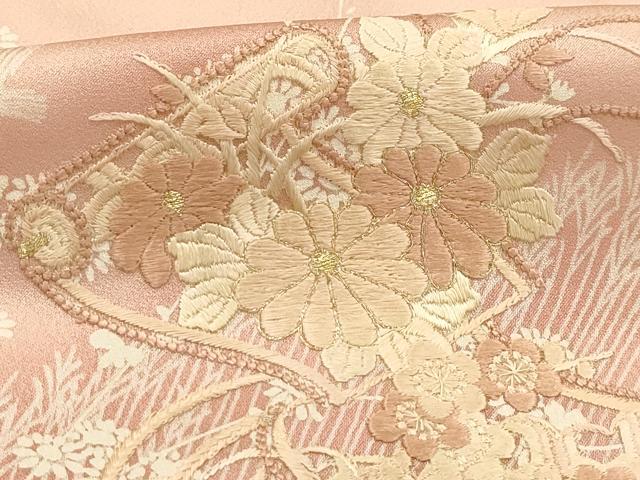 平和屋着物■訪問着 刺繍 花絵巻物文 金糸 正絹 逸品 AABE6556sx