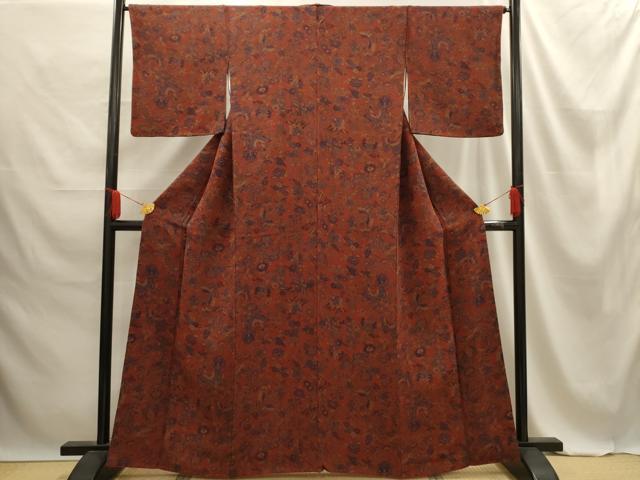 平和屋着物■上質な小紋 更紗花蝶文 鬼しぼ縮緬 正絹 逸品 AABE6562sx