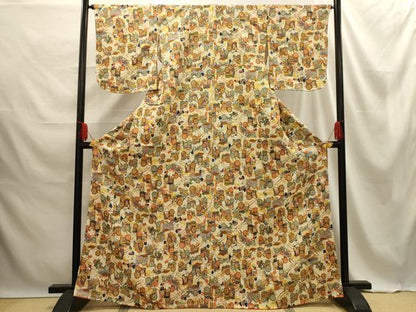 平和屋着物■上質な小紋 御所車人物風景文 金彩 正絹 逸品 AABE6567sx