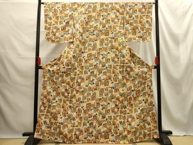 平和屋着物■上質な小紋 御所車人物風景文 金彩 正絹 逸品 AABE6567sx