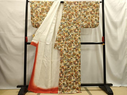 平和屋着物■上質な小紋 御所車人物風景文 金彩 正絹 逸品 AABE6567sx