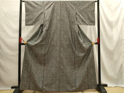 平和屋着物■上質な紬　花唐草文　黒地　正絹　逸品　AABE6569sx