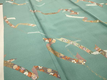 平和屋着物■上質な小紋 鬘帯花文 金彩 正絹 逸品 AABE6575sx